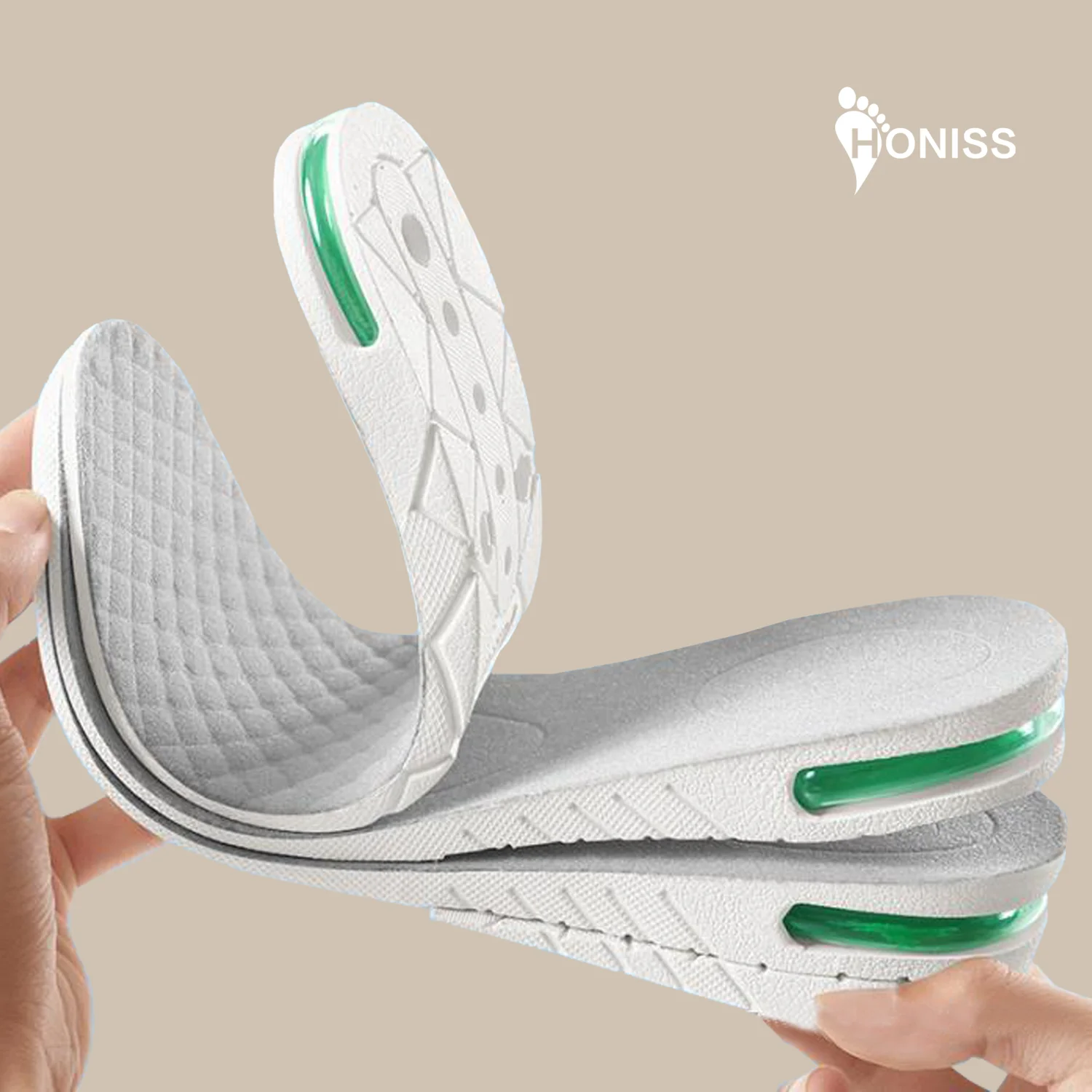 Beige white air cushion cushioning increase insoles height can be stacked length can be cut for men and women sports