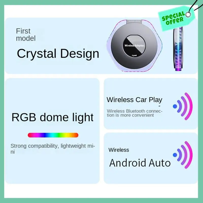

A95Q-2 в 1, беспроводной адаптер Carplay с RGB-подсветкой, автомобильный адаптер, бесшовное преобразование, проводной, Android, авто на беспроводе