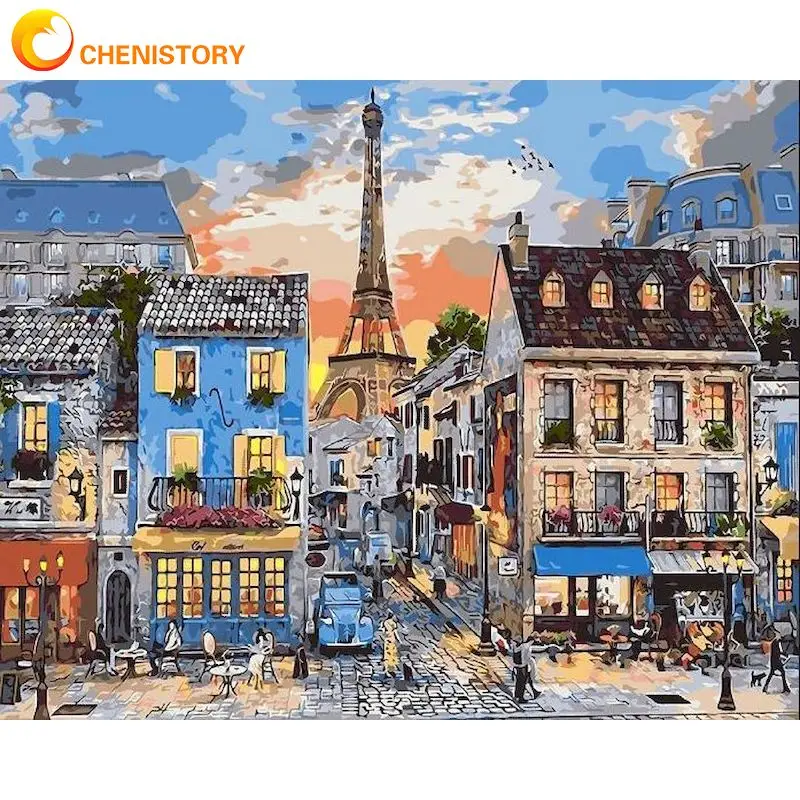 

CHENISTORY Modern Painting By Numbers Acrylic Paints Decorative Paintings Towns Picture Paint For Adults Wall Decor Unique Gift