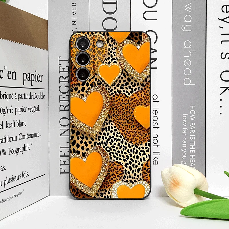 ليوبارد طباعة على شكل قلب الحب زوجين نمط قضية الهاتف لسامسونج غالاكسي A56 A14 A55 A16 A54 A36 A53 A52 A51 A50 غطاء ناعم