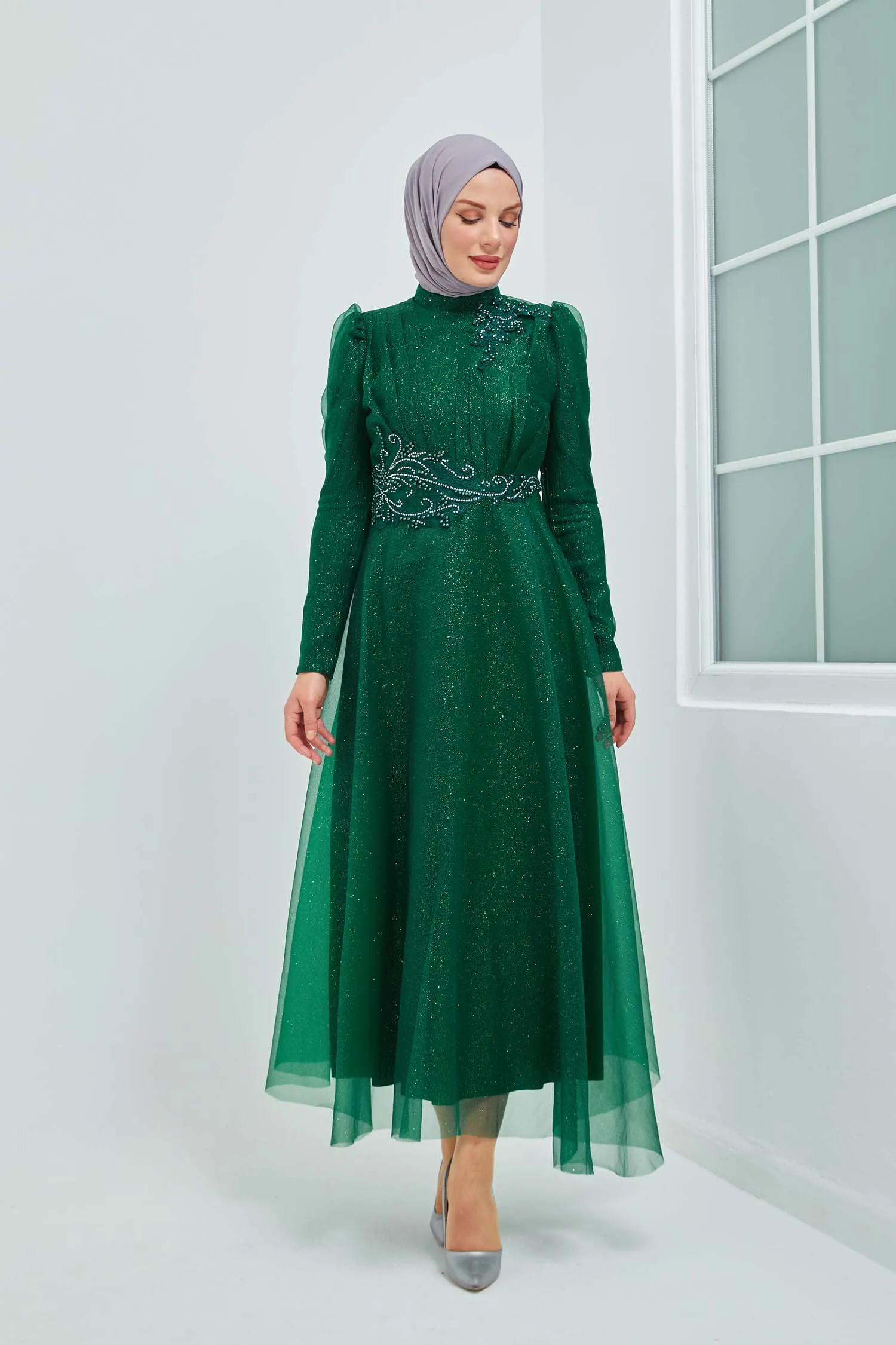 Muslim Fashion Islamic Clothing Evening Dress Women O-neck Long Sleeve Embroidery Print