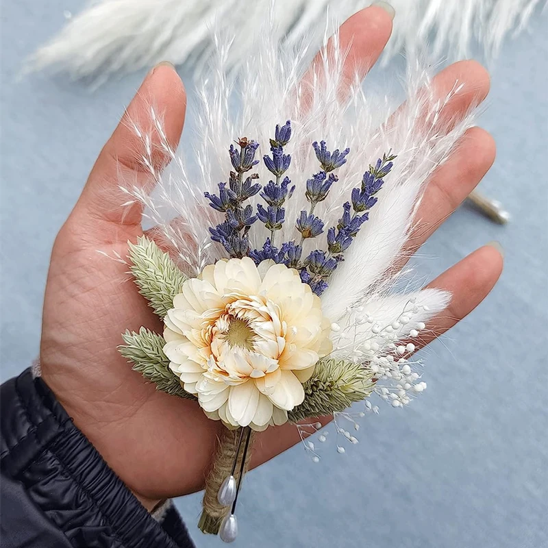 Boho Fall Wedding Anniversary Decorations Mini Dried Flowers Bouquets Bridesmaid Groom Corsage Preserved Babysbreath