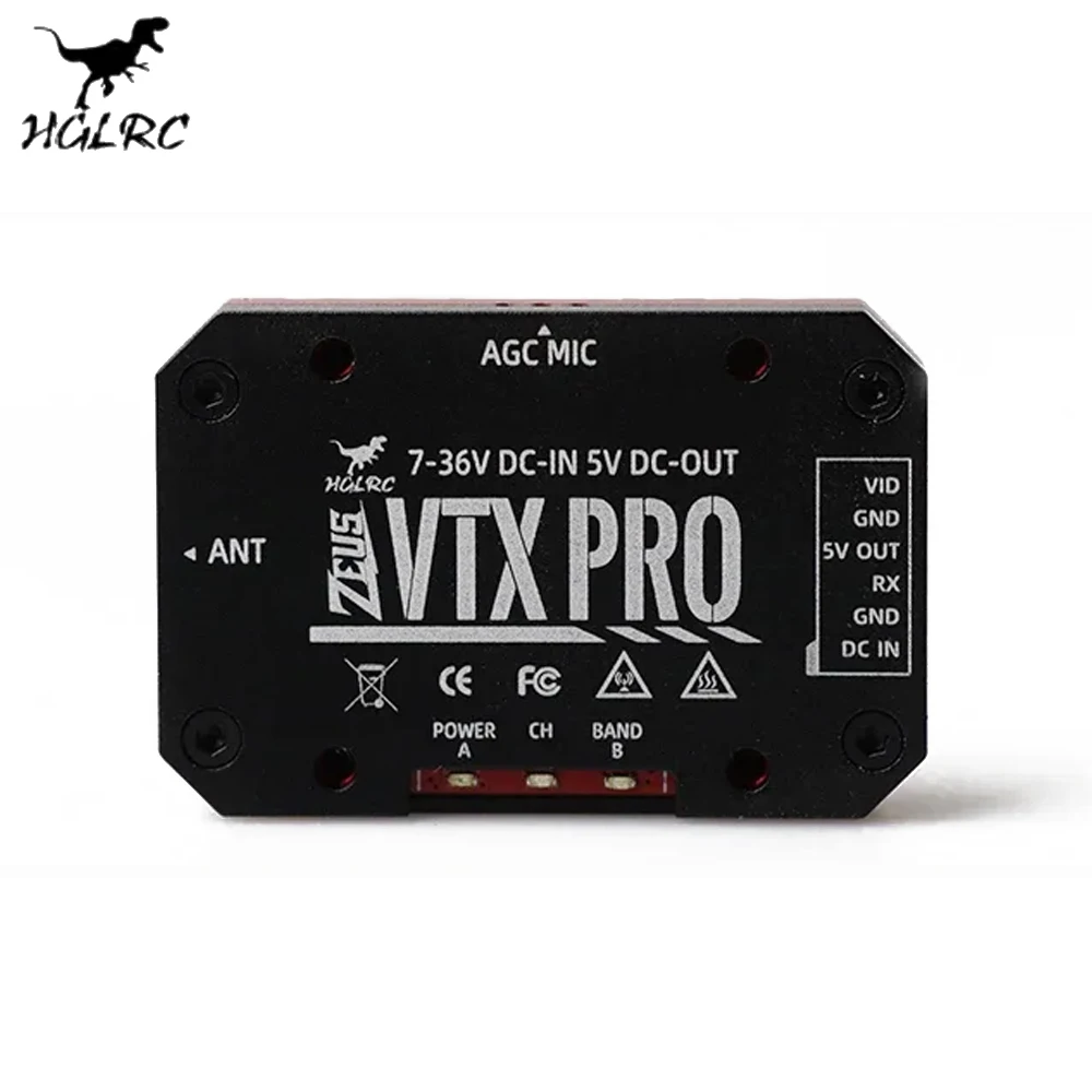 HGLRC-micrófono incorporado para Dron, accesorio Zeus VTX PRO, 7-36V, 1,6 W, 5,8G, 40CH, Pitmode, 25mW, 400mW, 800mW, 1,6 W, FPV ajustable, VTX