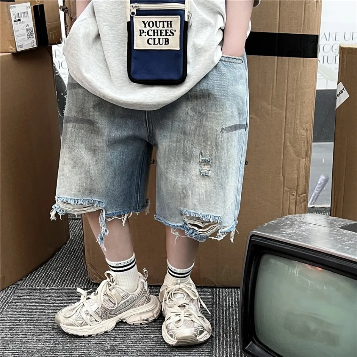 Summer Children's Denim Shorts - Vintage Distressed Ripped Casual Boys & Girls Thin Short Pants