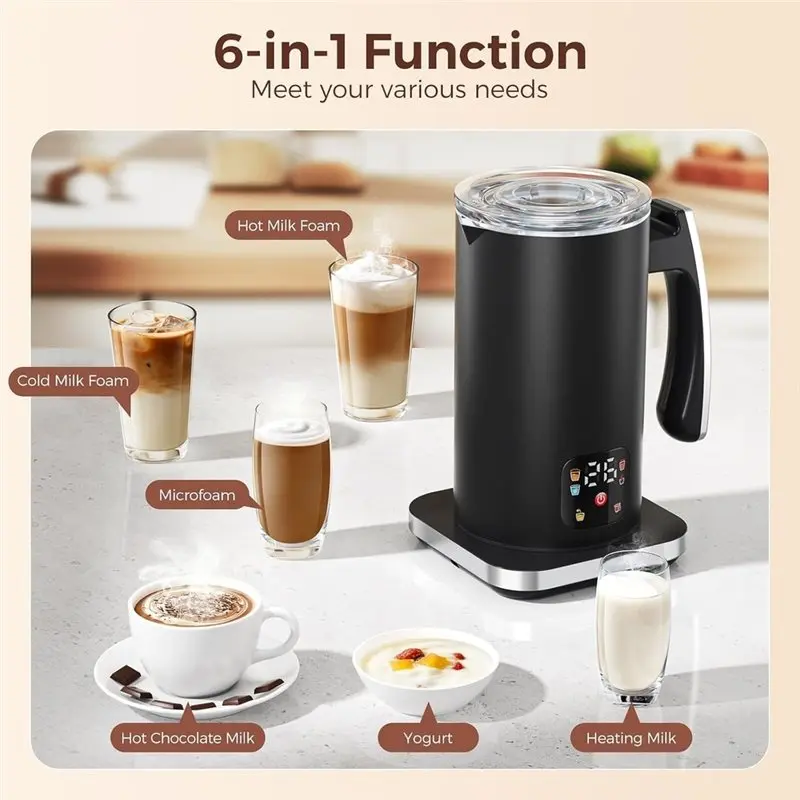 [NEW!N92R】 Automatic Milk Frother 6-In-1 Electric 420Ml Milk Frother And Steamer Coffee Frother Machine For Latte, Hot Chocolate