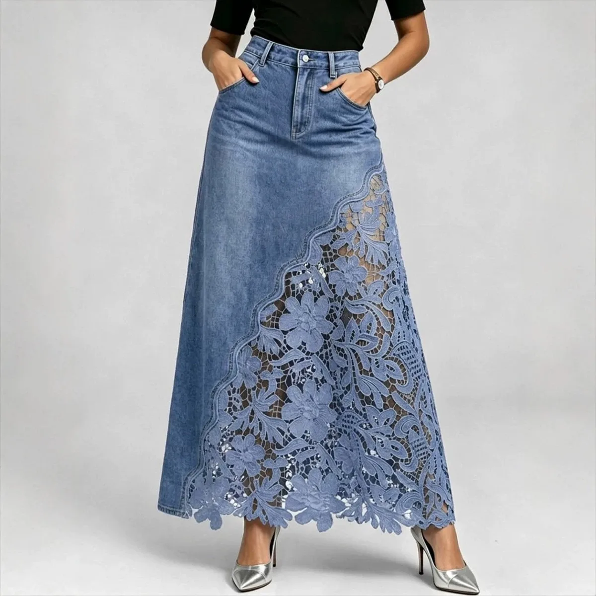 No Stretch Skirt Patchwork Maxi Length Commuter Chic with a Line Office Style Long Skirt Summer Elegant Style Daily for Women