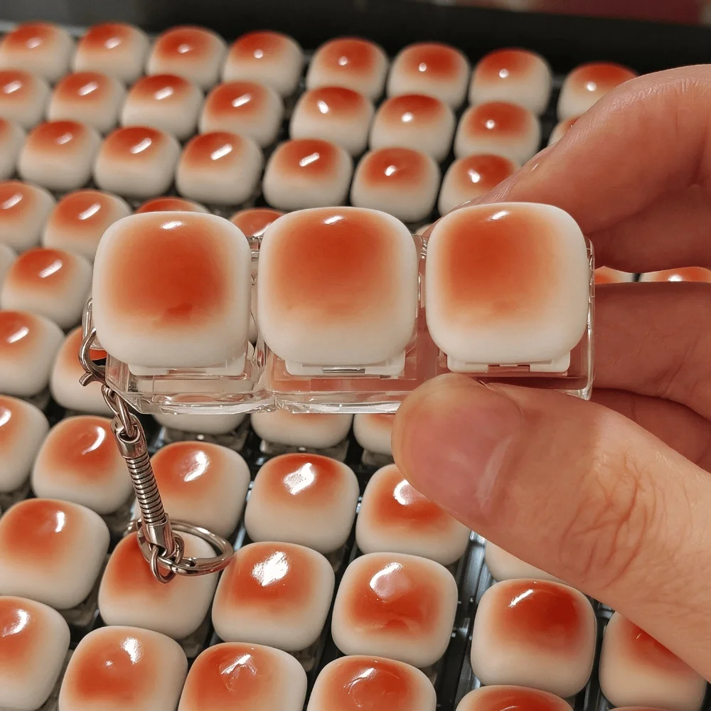 Caramel Bread Design Fidget Keychain Button Keycap Finger Keyboard Cap DIY Keyboard Stress Relief Pinch Toy Adult Fidget Toy