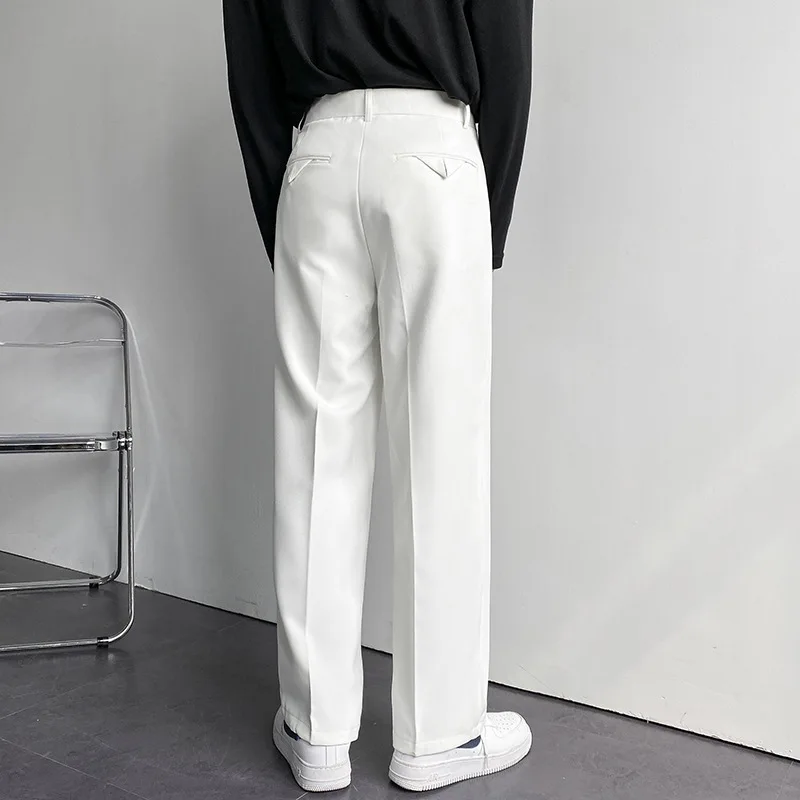 Pantaloni da abito dritto in stile britannico per uomo pantaloni larghi da cerimonia elastici a gamba larga moda coreana Hommes