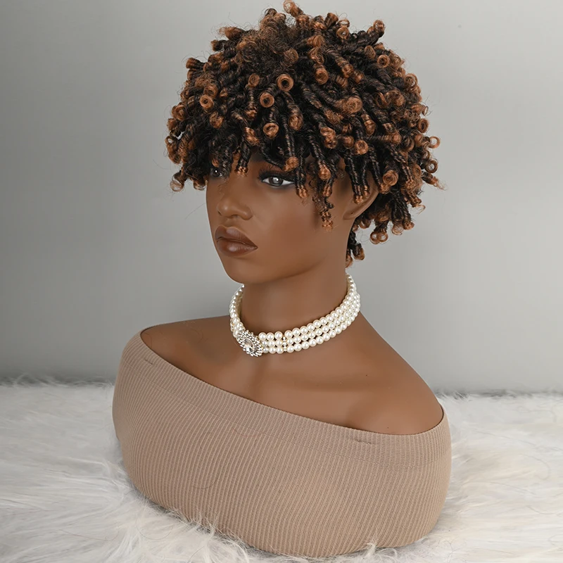 Short Spring Twist Curly Wig for Women Heat Resistant Synthetic Fiber Not Human Fiber Machine Made Full Cap Wig Ombre Black Brown for Daily Party Halloween