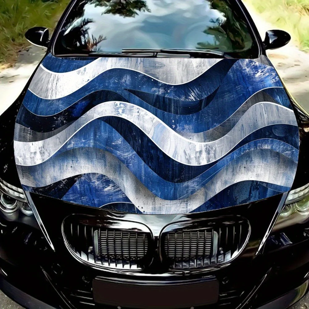 

Abstract flowing blue and silver curves Car Hood Vinyl Wraps Sticker, Car Engine Decal, Waterproof Self-adhesive Car Packaging C