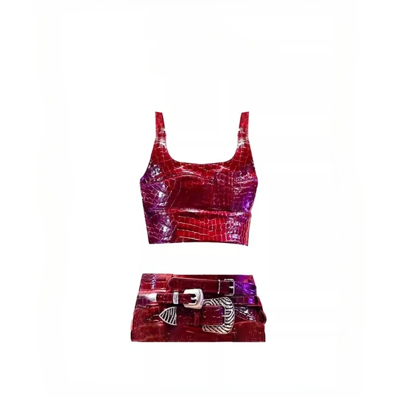 

customized jjennieees sexy spicy girl style red snake skin tank top+super shorts stunning set red