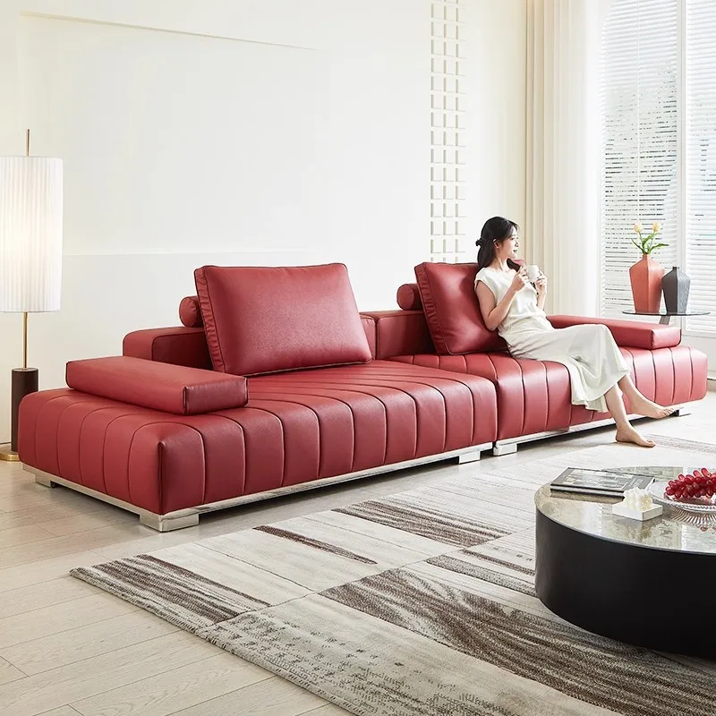 Burgundy leather sofa, straight row atmosphere living room first floor