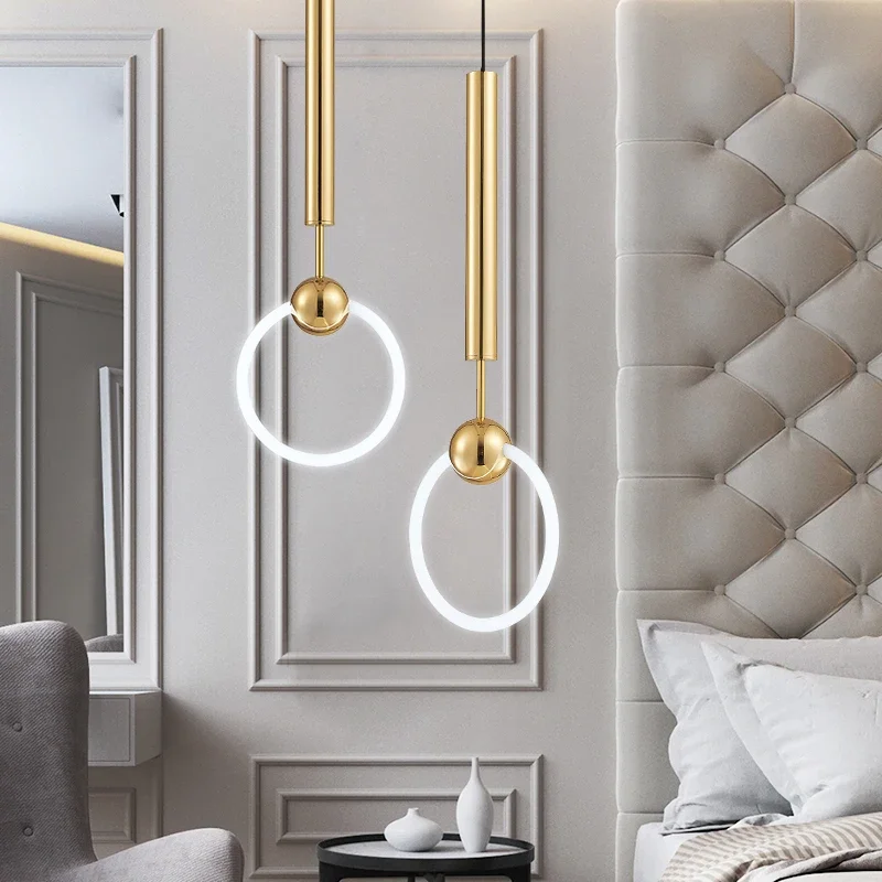 

Quality Simple Pendant light Ring Gold Modern Fashion White Lamps Dining Room Restaurant Bedroom Living Room Office Bar Round