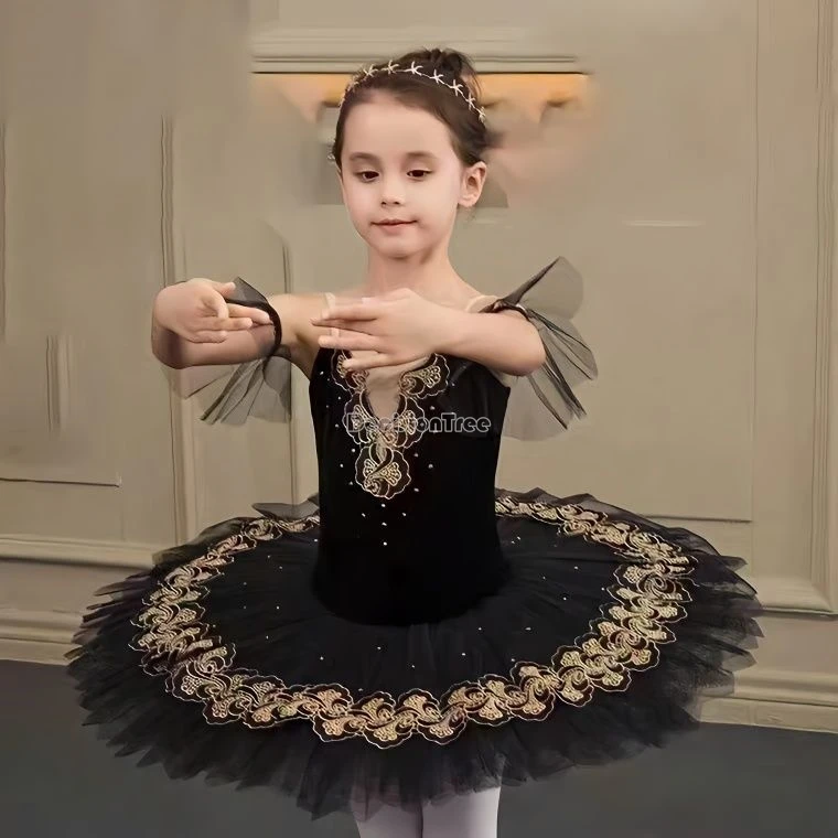 

Новинка 2025, балетное шифоновое платье с лямкой на шее для девочек, детское платье-пачка, костюм для выступлений, танцевальный костюм лебедя, короткое балетное платье