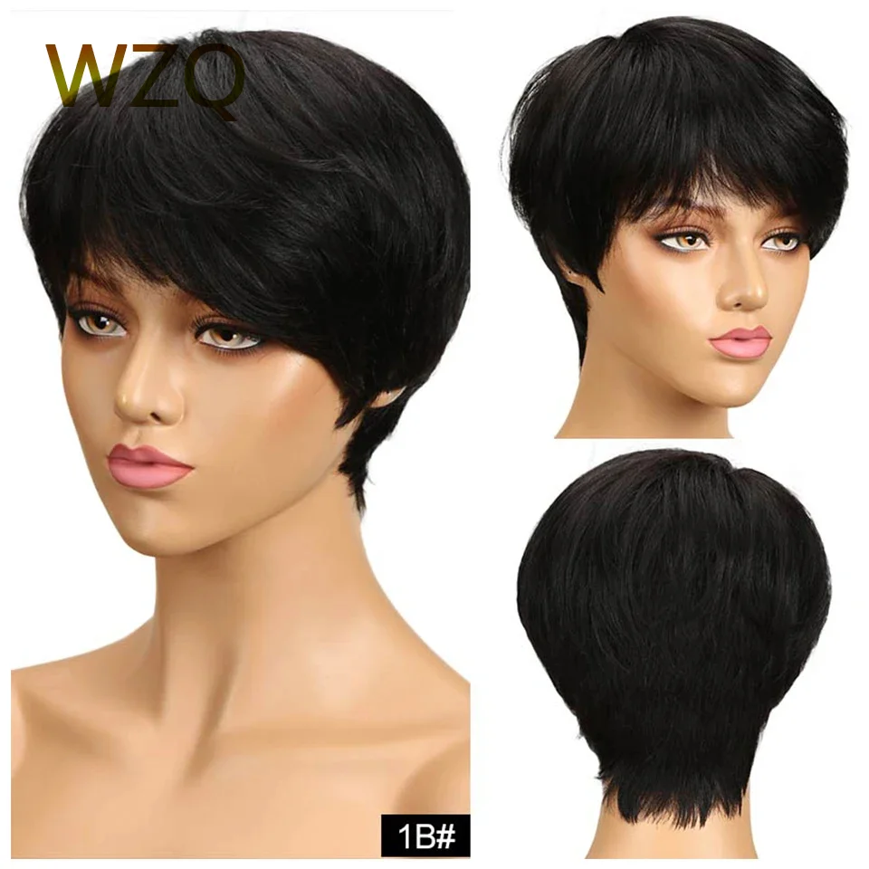 Glueless Short Pixie Cut Wig Human Hair Ready to Wear Brazilian Human Hair Wigs For Women Black Natural Color Full Machine Wigs