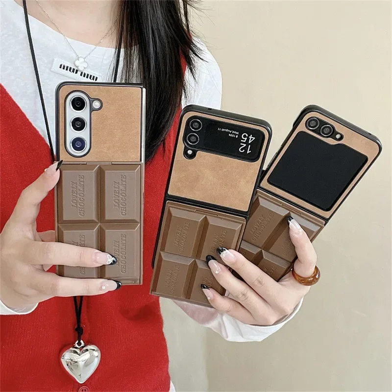 

Chocolate Folding Mirror Phone Case for Samsung Galaxy Z Flip Z Fold 6 5 4 Protective Back Cover for ZFold6 ZFlip6 Case