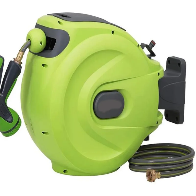 Retractable garden hose reel 1/2 inch 100 feet - wall-mounted lightweight hose reel with 3/4 inch brass fittings and automatic