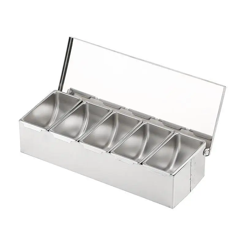 

Квадратная коробка для специй из нержавеющей стали 304, с крышкой для хранения, бытовая банка для специй, разделенная встроенная коробка для приправ