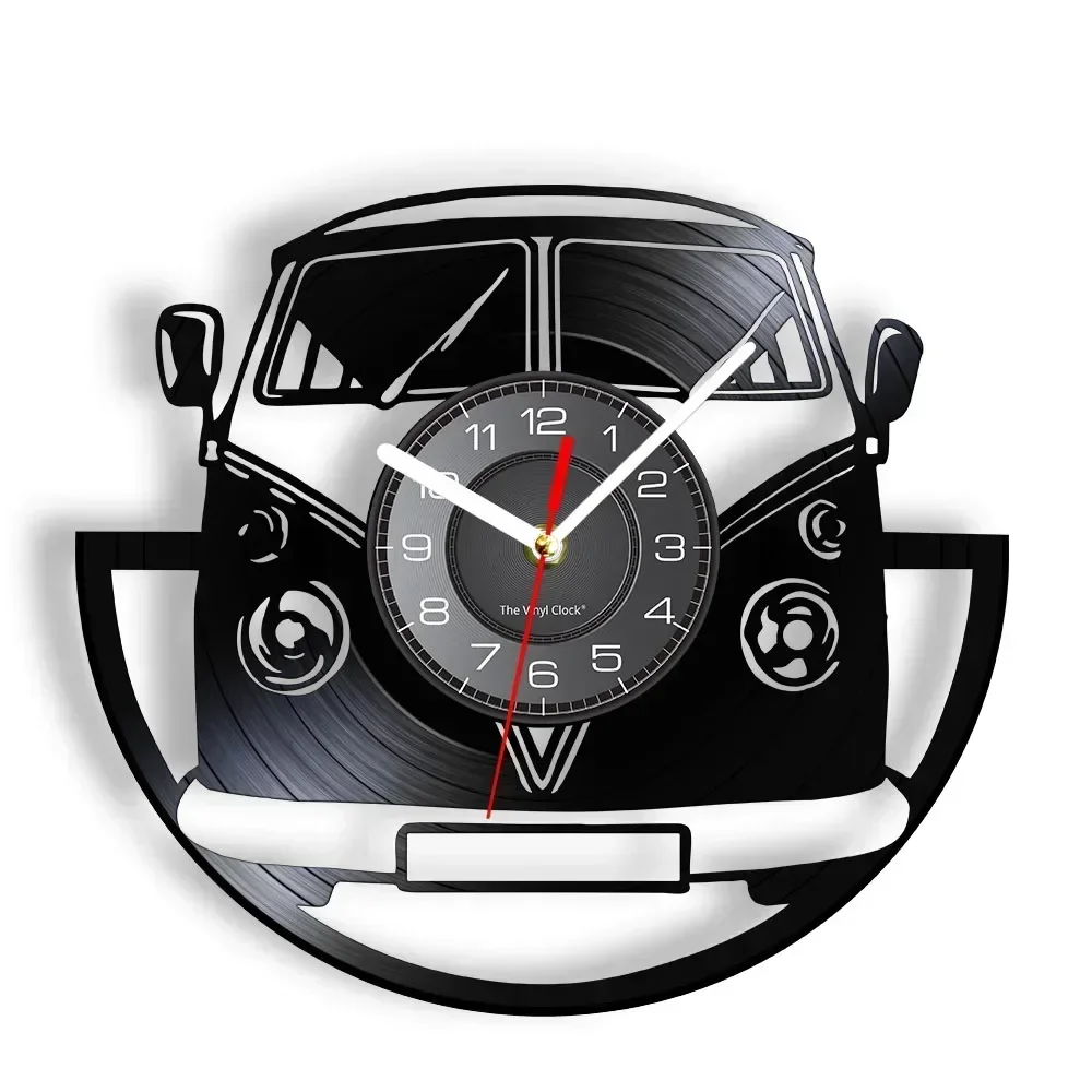 

Mini Bus Retro Clock Van Station Wagon Laser Etched Vinyl Record Wall Clock with Remote Control LED Home Decoration Wall Watch