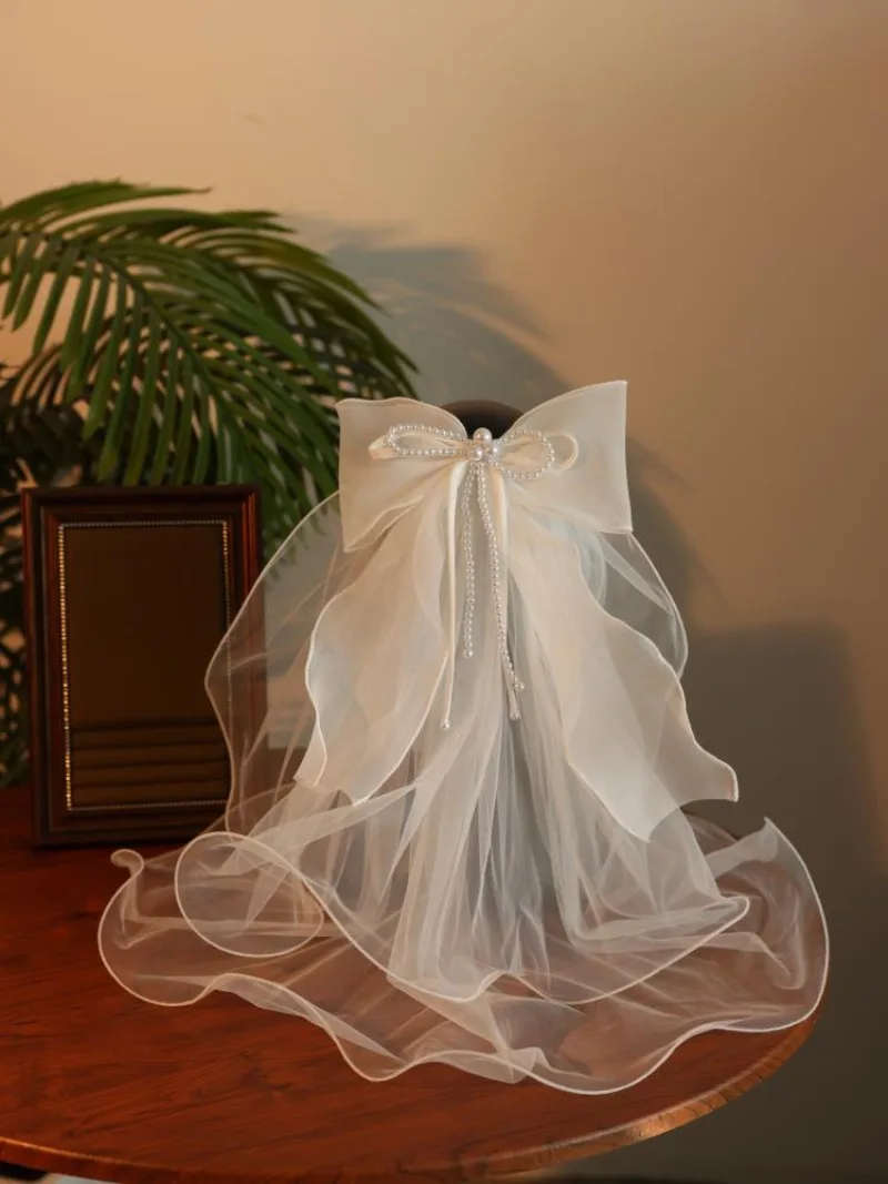 الأميرة نمط القوس الحجاب غطاء الرأس بسيط قصير اكسسوارات الزفاف الزفاف #3