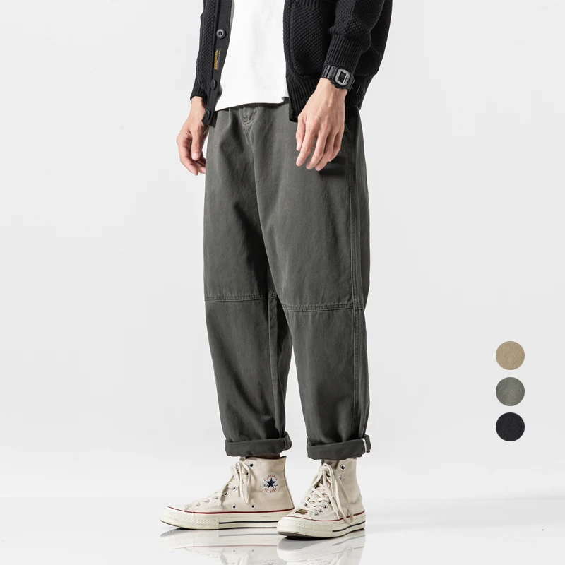 

Мужские брюки в японском ретро-стиле, свободного кроя, рабочие, прямые, с манжетами, повседневные, весна-осень