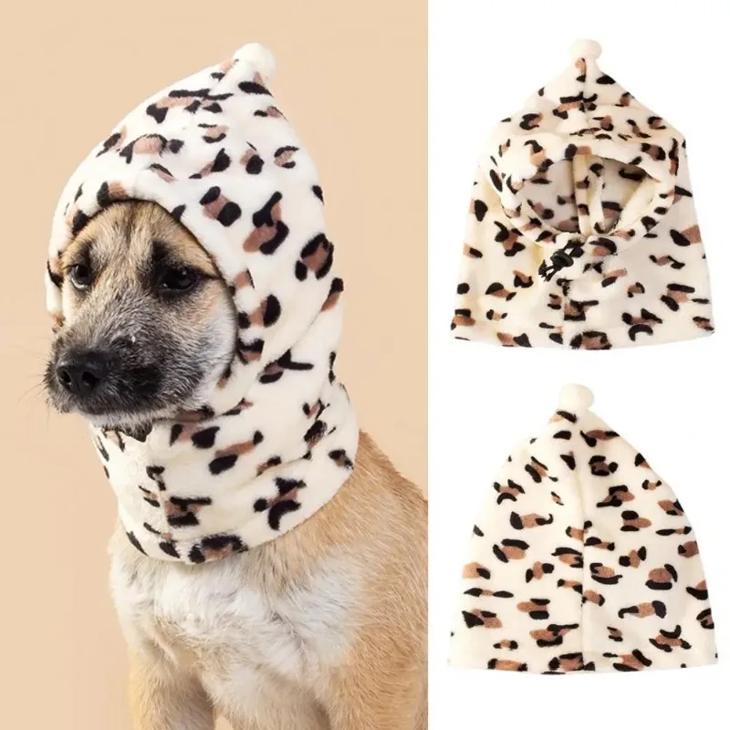 Dog Hat Winter Warm Pet Cap Leopard Print Puppy Hats Drawstring Adjustment Casual Pet Headgear Funny Dog Hats Dogs Accessories