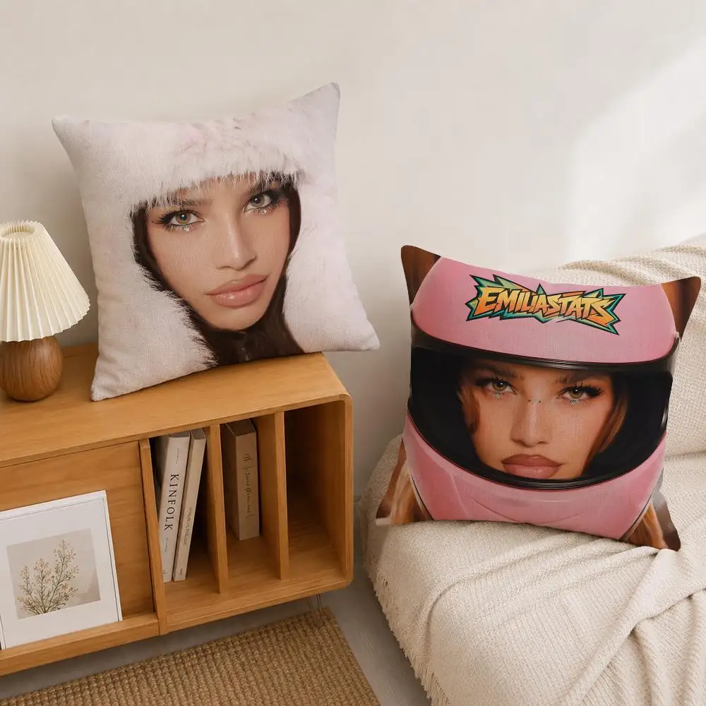 Anime Emilia (Re:Zero) Cushion Cover Natural Linen Pillowcase Set, All-in-One Decor for Sofa, Bedroom & Chair