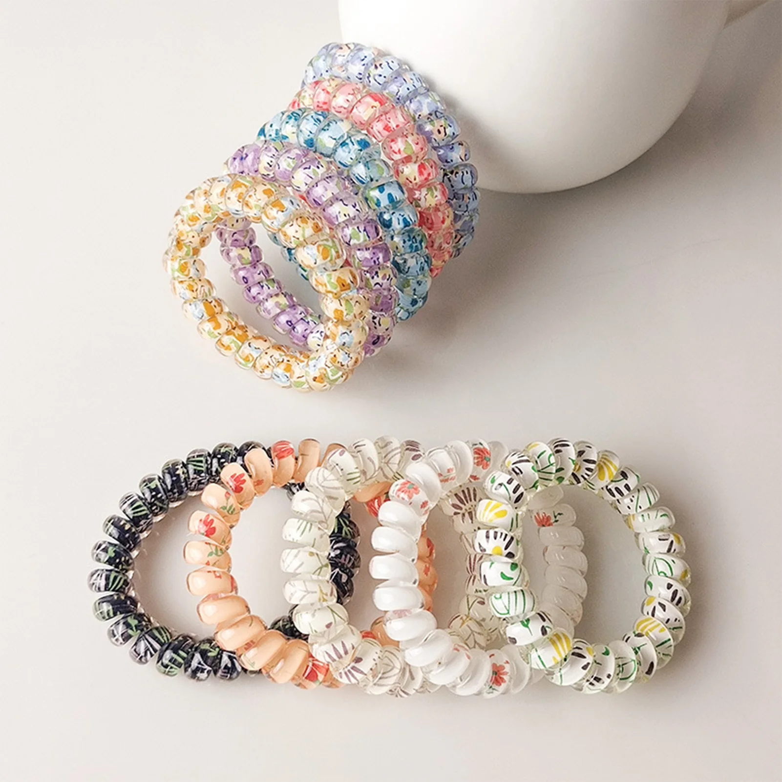 

1pc Floral Telephone Cord Hair Ties High Elasticity Hair Rope Spiral Scrunchies Soft Non Damaging Ponytail Holders Hairband