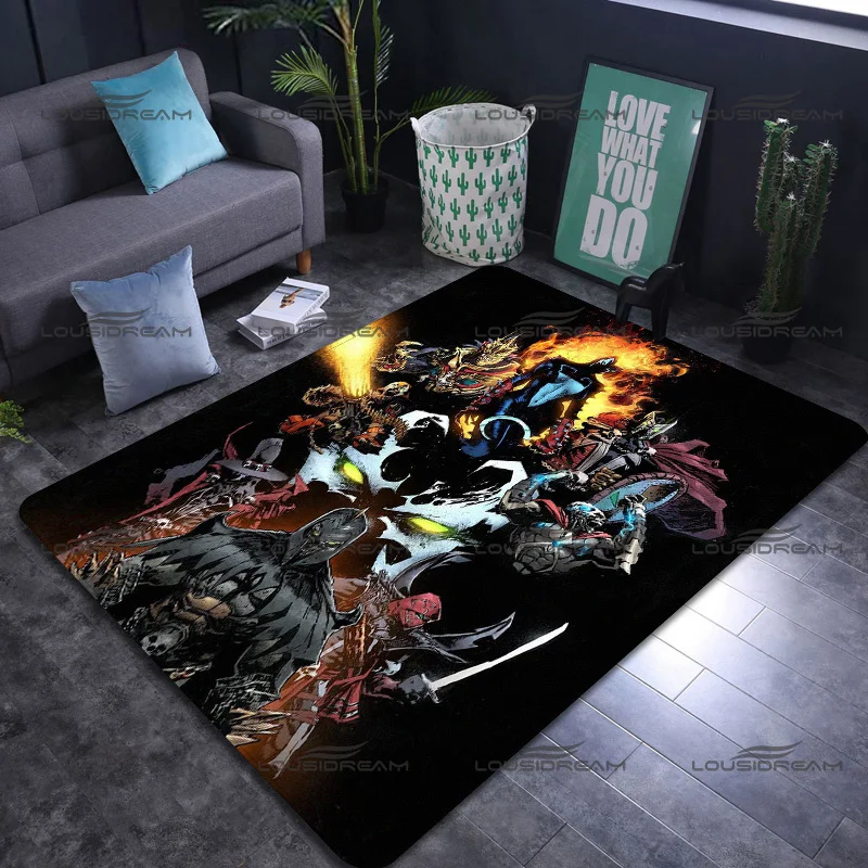 Square Flannel Spawn Carpet Horror Hell Messenger Pattern Decorative Rugs Modern Home Living Room Floor Mats Bedroom Carpet