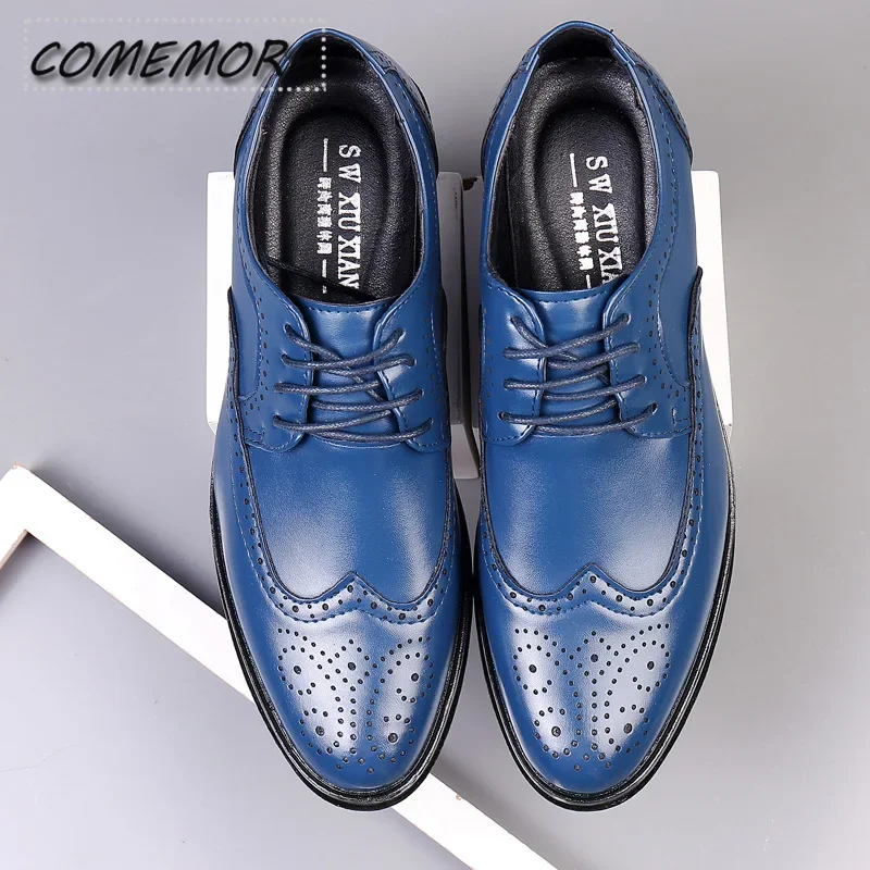 Handcrafted Mens Oxford Shoes PU Leather Brogue Dress Shoes Classic Business Formal Wedding Shoes Man Non-slip Spring Autumn new