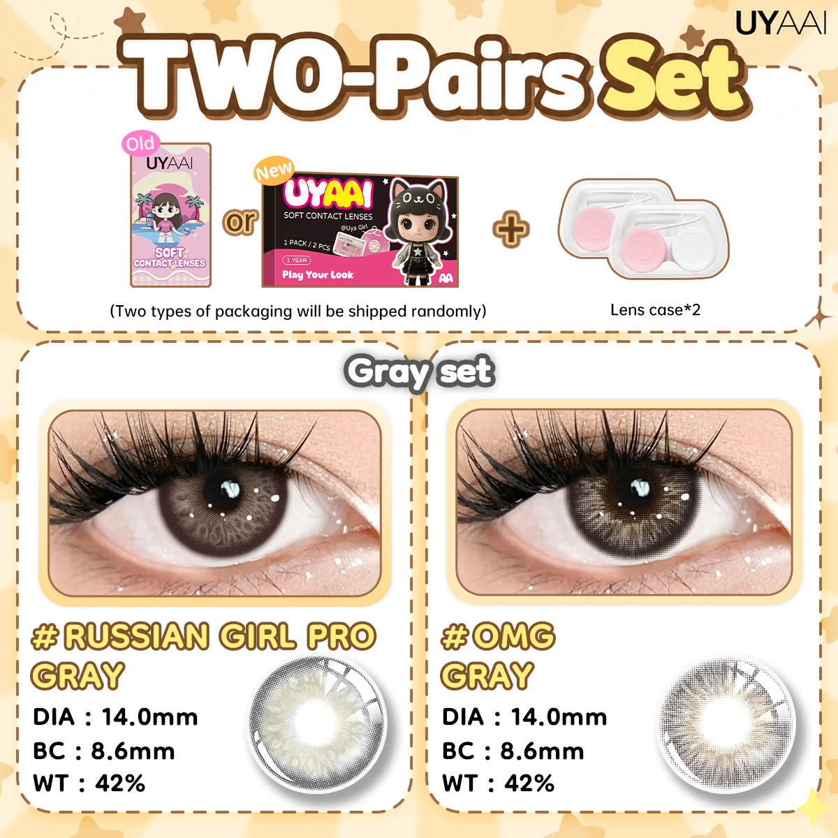 UYAAI [2 Paar Set] Farbkontaktlinsen für Damen, Make-up, grüne Linsen, natürliche graue Pupillen, kosmetische braune Kontaktlinsen, schwarze Linsen – Detail 10