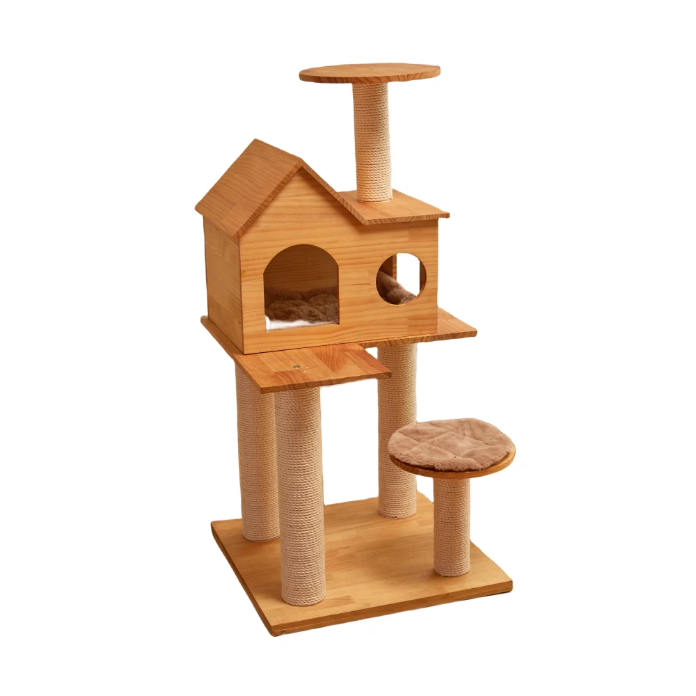 

74 Inch Tall Heavy Sturdy Wooden Cat Tree With Multi-Layer Platform Sisal Rope Scratching Post