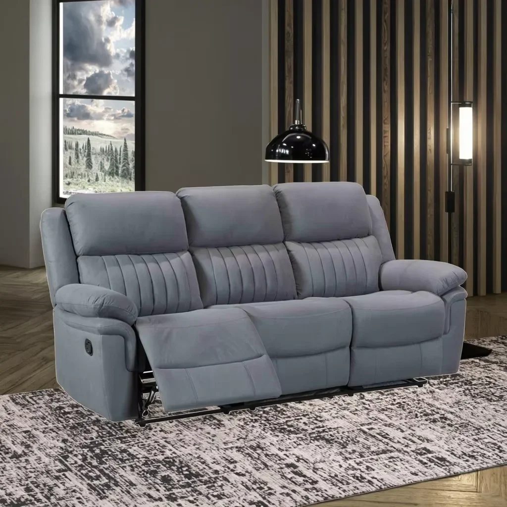 

Modern 3-Seater Grey Fabric Recliner Sofa with Extendable Feature Customizable Manual Recliners Wood Frame