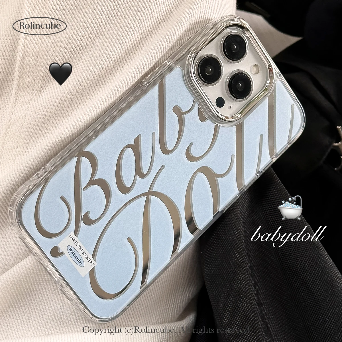 Coreano ins azul criativo babydoll espelho moda premium caso de telefone para iphone 16 15 14 13 12 11 pro x xr max plus y2k capa