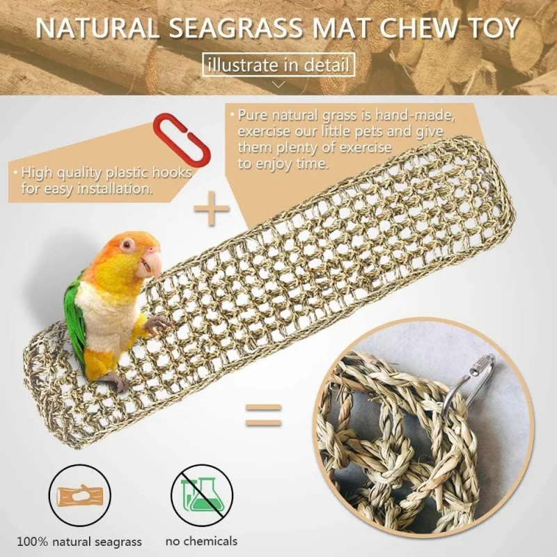Bird Seagrass Mat Parrot Climbing Rope Ladder Mat Chew Toy Cage Accessories Chewing Bird Toy Swing Hammock