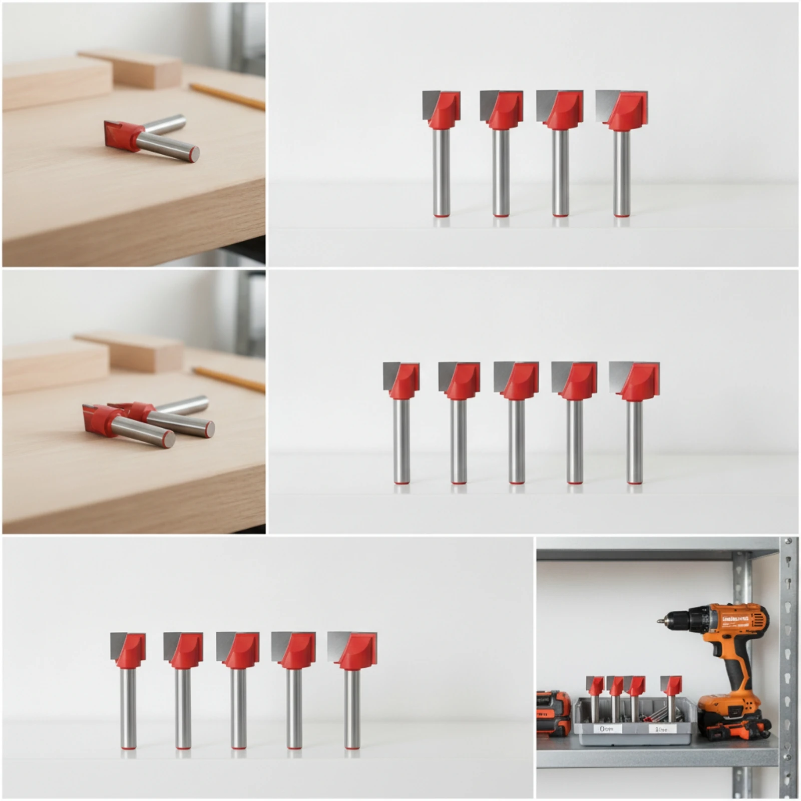 5 Pieces Wood Router Bit Set 6mm Shank Router Bit Set Woodworking Cutter Easy Storage Tool Red for Woodworkers, Edge Shaping