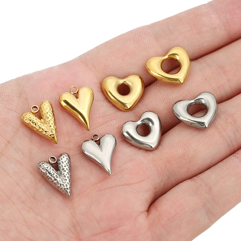 5pcs Stainless Steel Big Hole Love Heart Charms Pendants for Women Earrings Necklace Bracelets Jewelry Making Supplies Findings