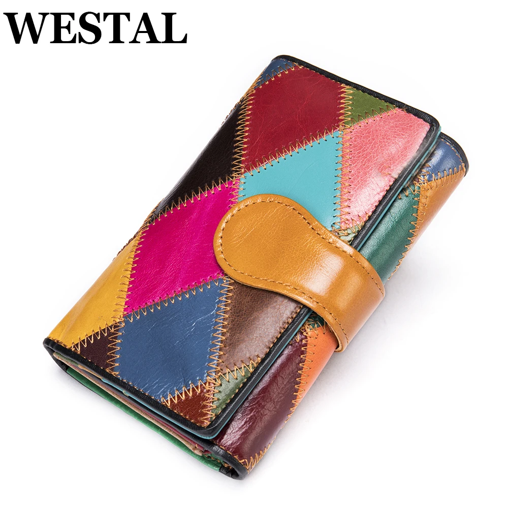 WESTAL Portmonetka damska Skórzany portfel dla kobiet Mała kopertówka Boho Portmonetki na monety i karty Portfel na monety Hasp Portfel damski 4203