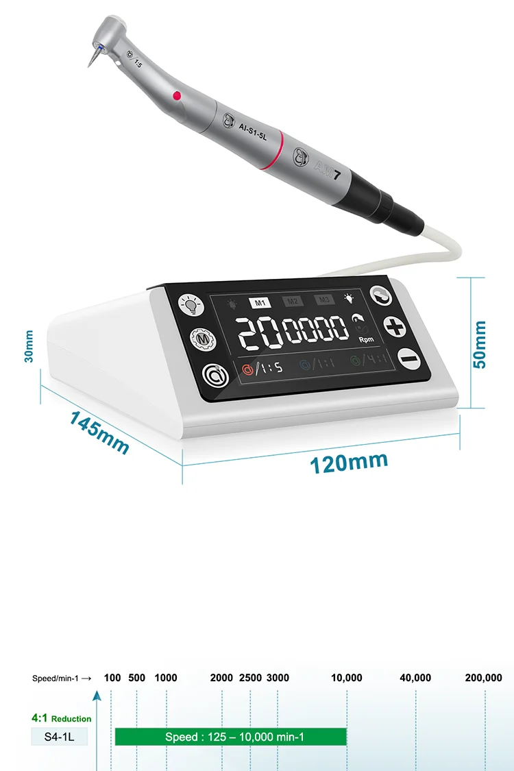 AI-AM7 Electric Micromotor LED Kit with Smile S1-5L Contra Angle 1:5 Increasing Handpiece Dental Endodontic Equipment 2/4 Holes