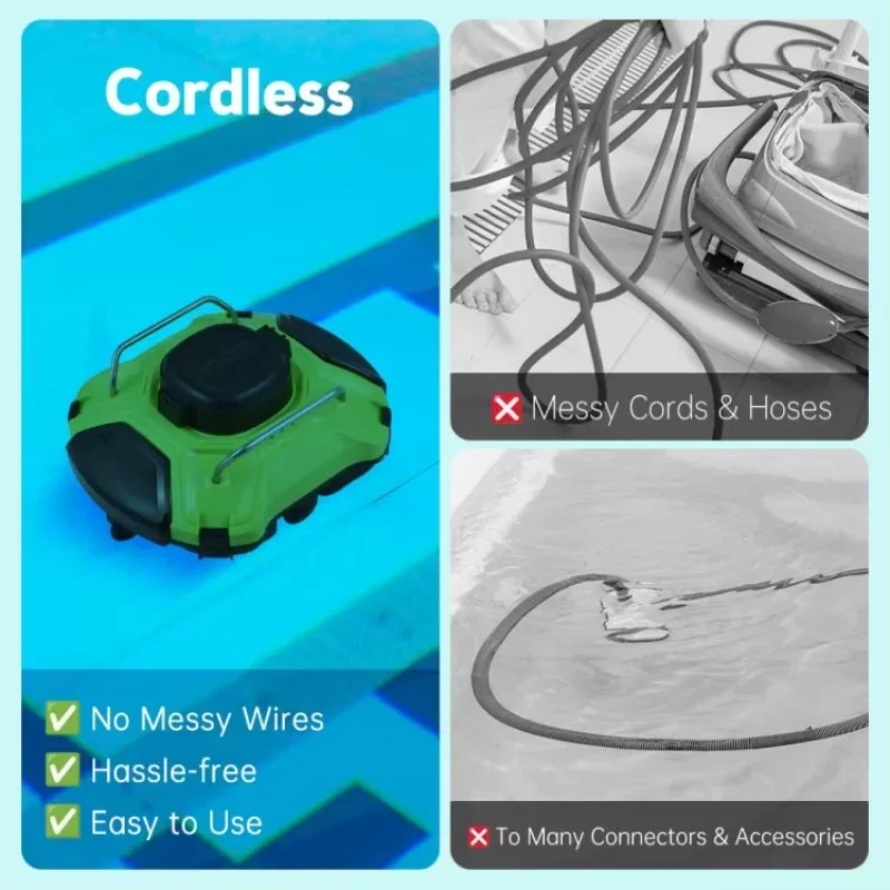 Cordless Robotic Pool Cleaner 30W IPX8 Waterproof Dual-Drive Motors Automatic Pool Vacuum 110 Mins Runtime Self-Parking Recharge