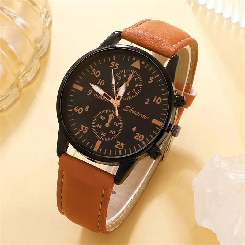 Nuovo orologio da uomo Set di braccialetti di lusso Fashion Business orologi da polso al quarzo in pelle marrone per uomo Set regalo Relogio Masculino