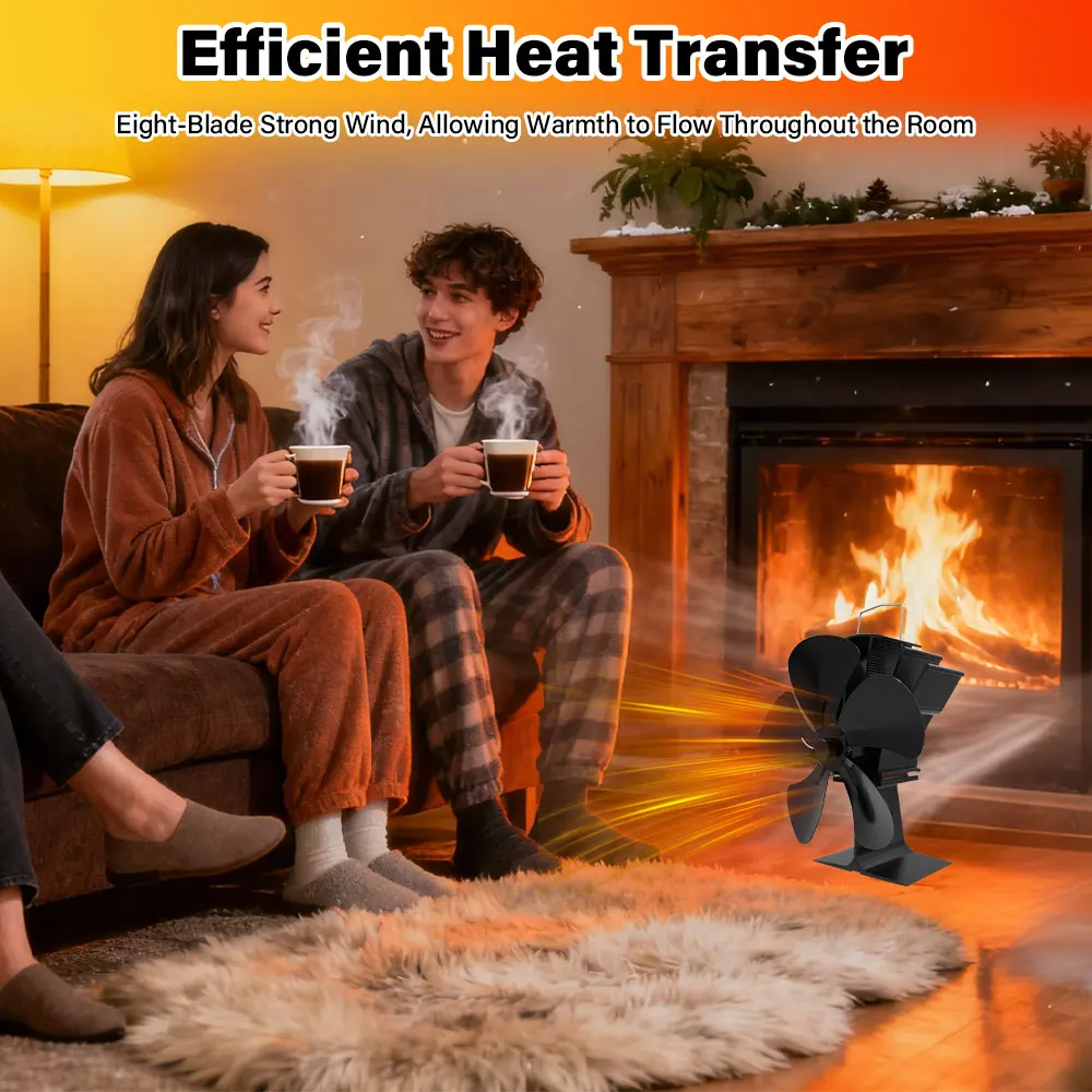 5-Blade Heat Powered Stove Fan for Wood Log Burner Fireplace Quiet Environmental Fan Heater Tool Efficient Heat Distribution