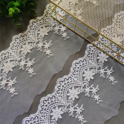 New 13cm White/Beige Exquisite Net Yarn Cotton Embroidery Lace Fabrics Wedding Dress Curtain Gauze Shade Fabrics SC491