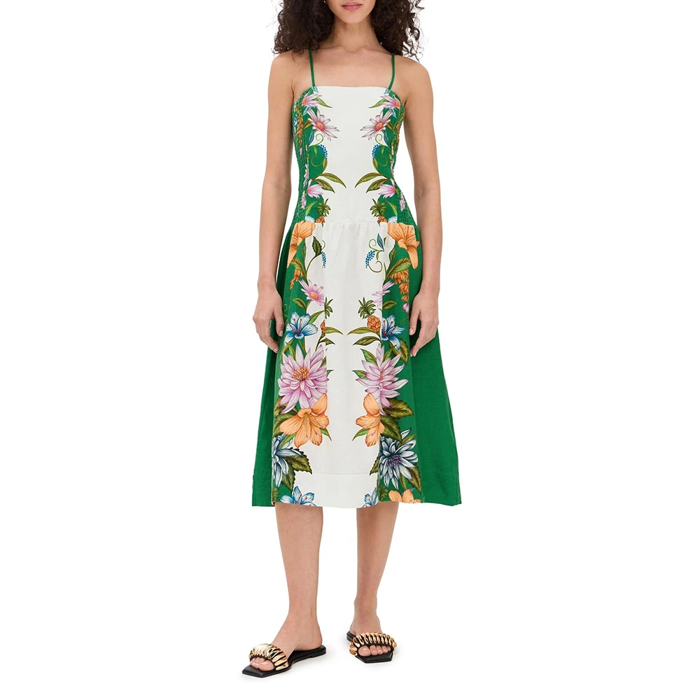 TWOTWINSTYLE Colorblock Slimming Fashion Dresses for Women Square Neck Sleeveless Patchwork Printing Dress Female Clothing New