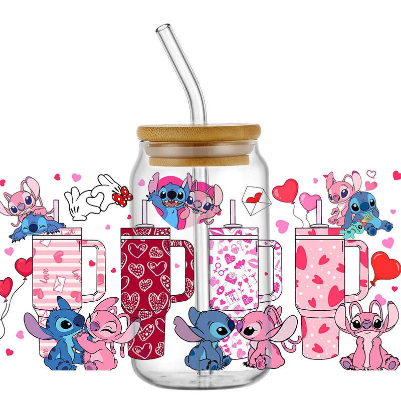 UV DTF Cup Mug Wraps Miniso Lovely Cartoon stitch 3D Transfer Sticker for 16oz Libbey Glasses  Cup Waterproof  DIY Sticker