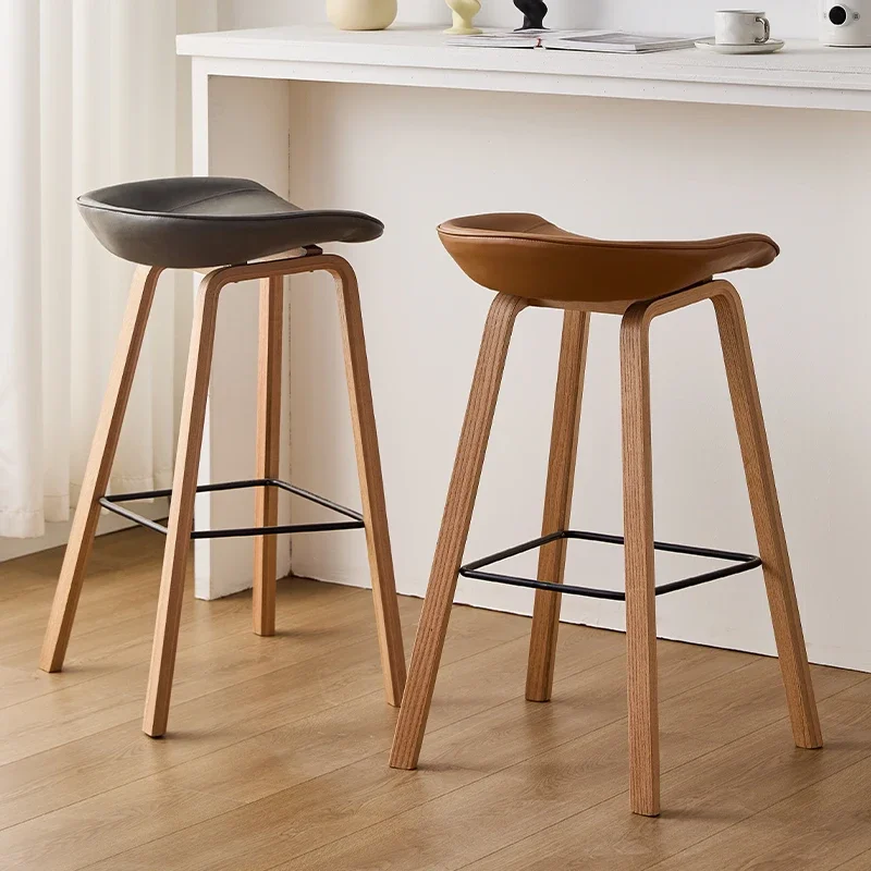 Modern Solid Wood Bar Stool High-Elastic Foam Dining Stool Living Room High Foot Counter Stool Stylish Versatile Home Furniture