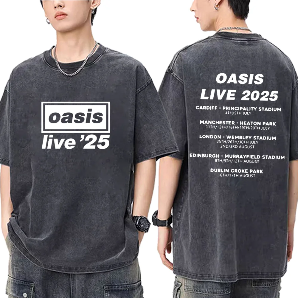 

OASIS Live 25 Tour 2025 Hot Graphics T shirt Men Women Vintage Washed clothes harajuku streetwear short sleeve High Quality Tees