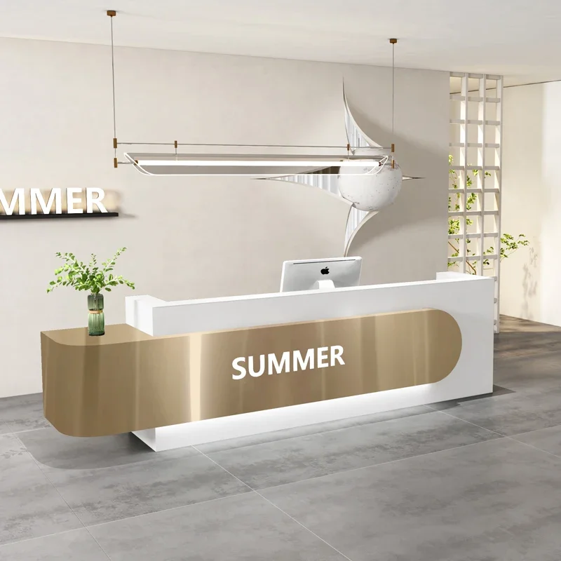 Green Gold Reception Desks Hotels Black Barber Classic Luxury Reception Desk White Clothing Bancone Per Negozio Office Furniture
