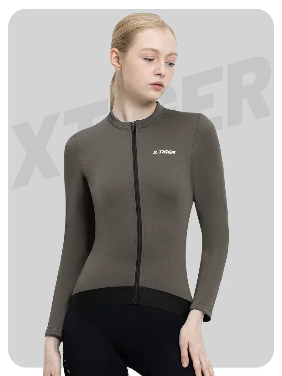 X-TIGER Damen Winter-Fleece-Radtrikot, langärmelig, winddicht, warm, Rennradjacke mit 3 Taschen, Fahrradbekleidung, Oberteile – Detail 15