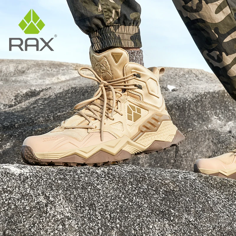 RAX Hiking Boots Men Waterproof Winter Snow Boots Fur lining Lightweight Trekking Shoes Warm Outdoor Sneakers Mountain Boots Men